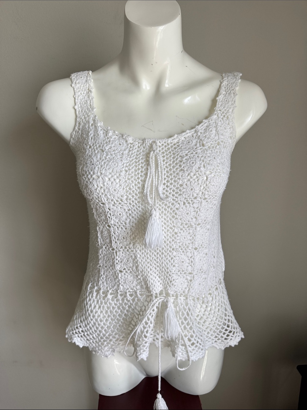 Philippine Handmade White Crochet Tank Top Boho Festival Beach Cotton Women’s S - Picture 2 of 10
